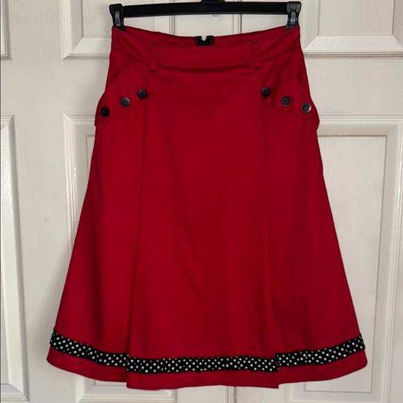 Pinky Pinups Red Polka Dot Trimmed A Line Skirt - Picture 1 of 7